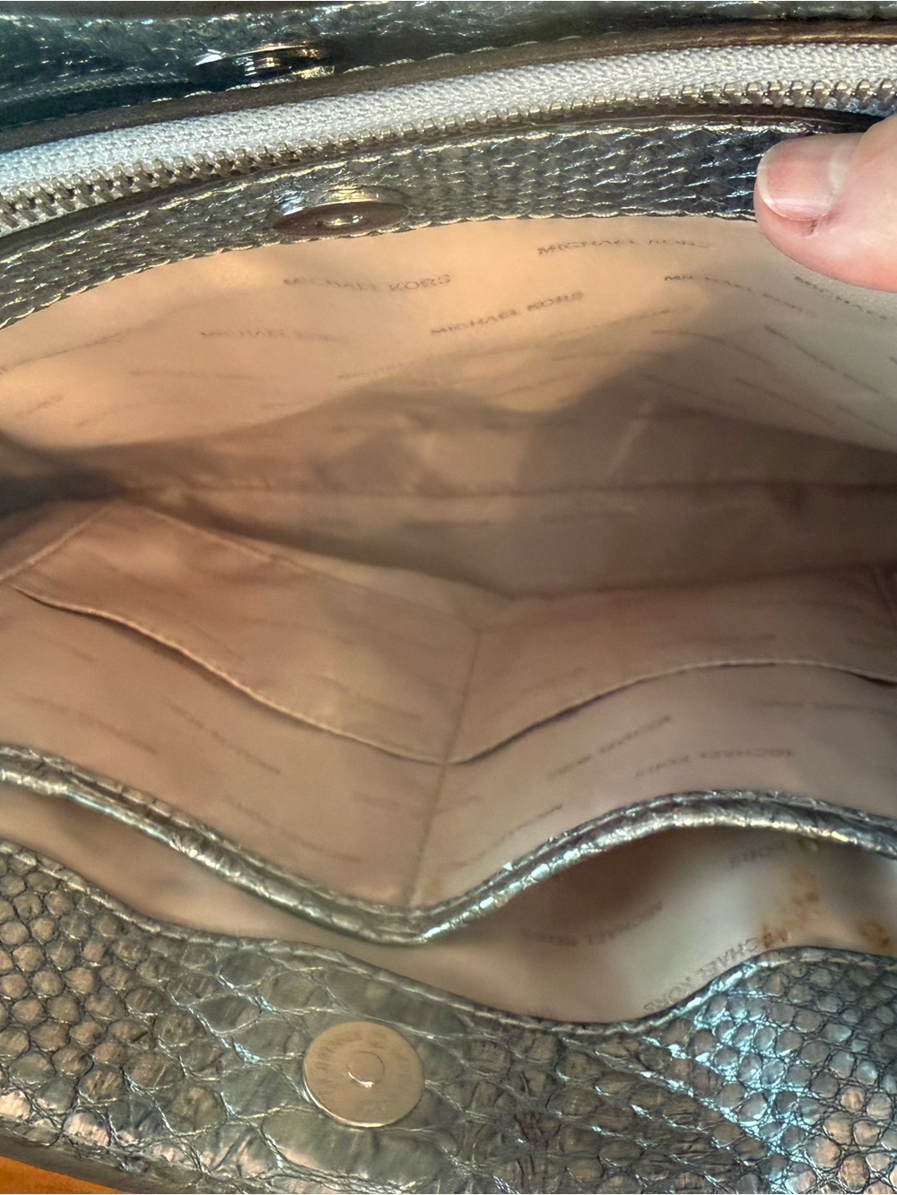 Michael Kors Metallic Silver Python-Embossed Satchel - Picture 7 of 11